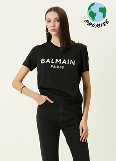 Черная футболка с круглым вырезом и логотипом Balmain