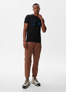 Черная мужская футболка с круглым вырезом slim fit с принтом Lacoste