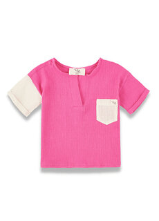 Розовая футболка с цветными блоками и великолепным воротником с одним карманом Lally Things