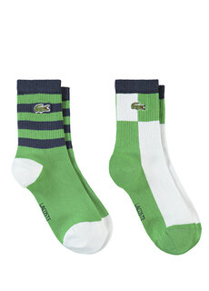 Зеленые носки унисекс с цветными блоками Lacoste