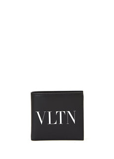 Мужской кожаный кошелек с черным логотипом Valentino Garavani