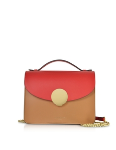 Новая кожаная сумка-саквояж Ondina с цветными блоками и клапаном Le Parmentier, красный/карамель
