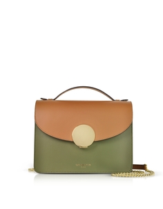 Новая кожаная сумка-саквояж Ondina с цветными блоками и клапаном Le Parmentier, карамель/военный зеленый