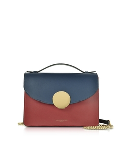 Новая кожаная сумка-саквояж Ondina с цветными блоками и клапаном Le Parmentier, темно-синий/бордовый