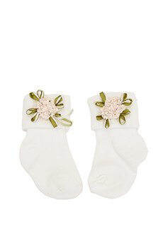 Белые фактурные носки для девочек в цветочную полоску Queen Unique