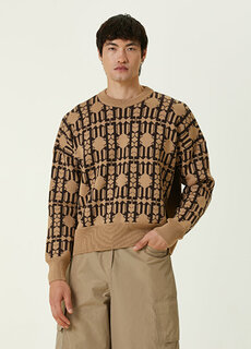 Бежево-коричневый шерстяной свитер с геометрическим узором Palm Angels