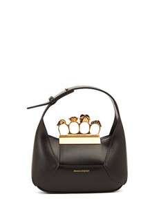 Миниатюрная черная женская кожаная сумка через плечо с драгоценными камнями Alexander McQueen