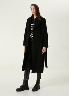 Шерстяное пальто с черным поясом Beymen