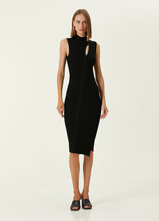 Черное платье-миди с детальным вырезом Versace