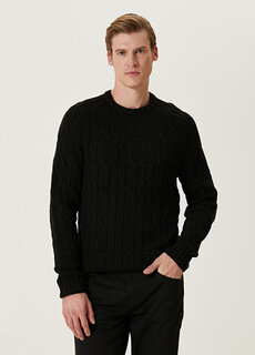 Черный вязаный шерстяной свитер с фактурным рисунком Beymen