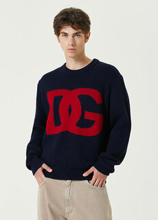 Темно-синий шерстяной жаккардовый свитер с логотипом Dolce&amp;Gabbana
