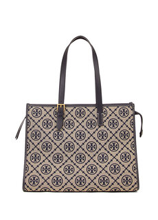 Бежевая, темно-синяя женская сумка для покупок с логотипом Tory Burch