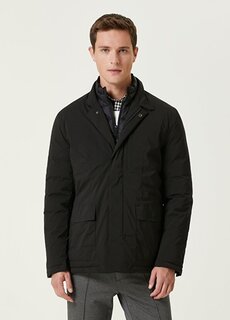 Черное детальное пальто с внутренним воротником Beymen