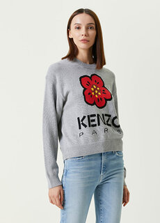 Серый жаккардовый свитер с логотипом Kenzo