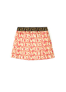 Жаккардовая плиссированная юбка цвета фуксии с логотипом для девочек Versace