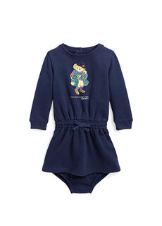 Темно-синее платье с логотипом для маленьких девочек Polo Ralph Lauren