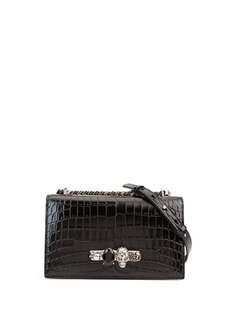 Черная женская сумка через плечо из фактурной кожи крокодила Alexander McQueen