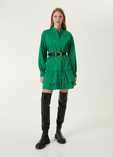 Зеленое мини-платье из тафты с рюшами Beymen