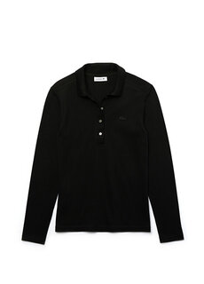 Черная женская футболка-поло приталенного кроя Lacoste