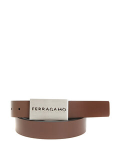 Коричневый мужской кожаный ремень с логотипом Ferragamo