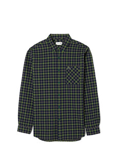 Lacoste мужская рубашка стандартного кроя в клетку с воротником на пуговицах темно-зеленого цвета Lacoste