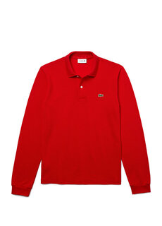 Красная мужская футболка-поло classic fit с длинным рукавом l.12.12 Lacoste