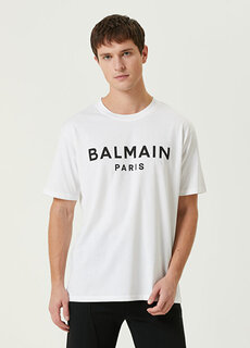 Белая футболка из органического хлопка с принтом логотипа Balmain