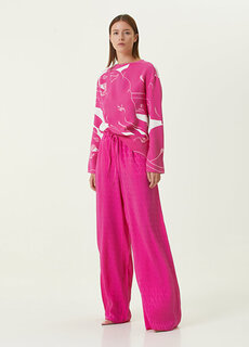 Розовые шелковые брюки широкого кроя с логотипом vlogo Valentino