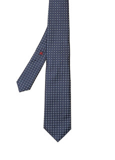 Темно-синий шелковый галстук с геометрическим узором Isaia