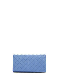 Синий бежевый вязаный мужской кожаный кошелек с текстурой Bottega Veneta