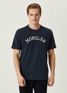 Темно-синяя футболка с вышитым логотипом Moncler