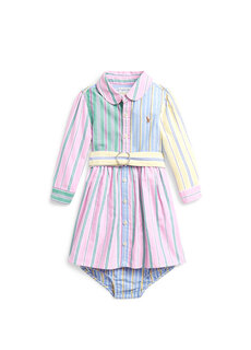 Платье для маленьких девочек с цветными блоками и полосатым логотипом Polo Ralph Lauren