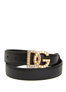 Женский кожаный ремень stoned с черной пряжкой с логотипом Dolce&amp;Gabbana
