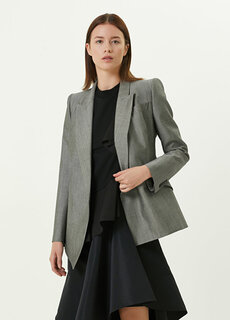 Серый двубортный шерстяной пиджак с воротником-ласточкой Alexander McQueen