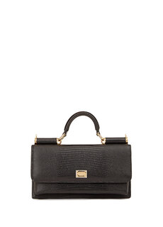Черная женская кожаная сумка с узором и логотипом Dolce&amp;Gabbana