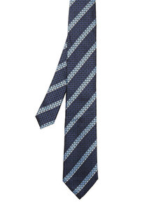 Темно-синий шелковый галстук в полоску с узором Zegna