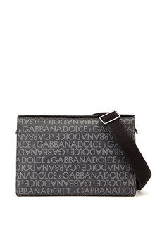 Черная мужская кожаная сумка с логотипом из жаккарда Dolce&amp;Gabbana