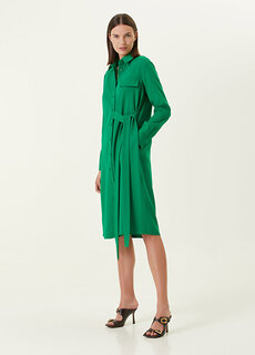 Платье-рубашка миди с зеленым поясом Beymen