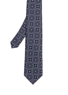 Темно-синий шелковый галстук с этническим узором Beymen