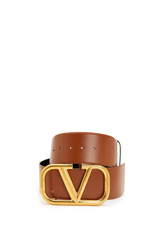 Женский кожаный ремень с коричневым логотипом Valentino Garavani