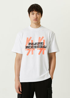 Оранжево-белая футболка с логотипом 44 Label Group