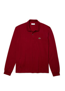 Мужская футболка-поло классического кроя с длинным рукавом l.12.12 бордово-красная Lacoste