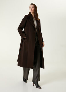 Темно-коричневое шерстяное пальто с поясом Beymen