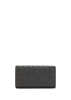 Черный вязаный мужской кожаный кошелек с текстурой Bottega Veneta