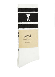Черно-белые женские жаккардовые носки с логотипом7 Ami
