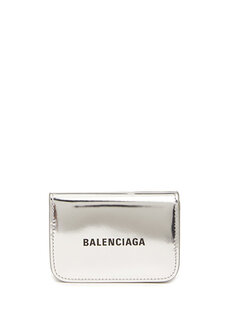 Женский кожаный кошелек с серебряным логотипом Balenciaga