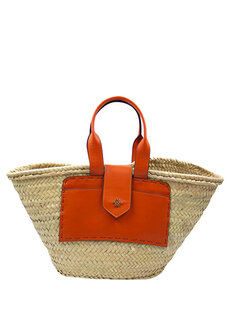 Rhodes bag оранжевая женская сумка из кожи и льна с деталями LOVECAN &amp; BAG