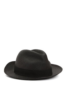 Черная мужская соломенная шляпа Borsalino