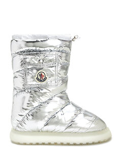Женские зимние ботинки-буфы с серебряным логотипом Moncler