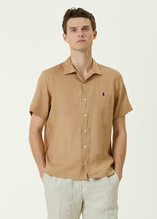 Бежевая льняная рубашка с коротким рукавом Polo Ralph Lauren